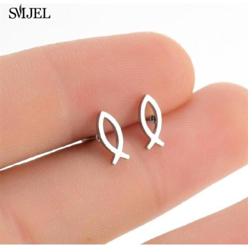 Stainless Steel Fashion Thin Line Fish Earrings Women Simple Korean Earrings Drop Female Earrings Animal Studs Party Gift 2021