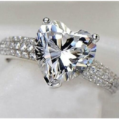 Luxury Real 925 Silver Rings for Women Three styles Romantic Heart 2 Carat Diamond Engagement Wedding Ring Jewelry Wholesale