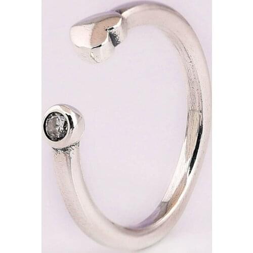 Original 925 Sterling Silver Ring Openwork Heart Ring With Crystal For Women Wedding Party Gift Pandora Jewelry