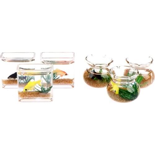 1Pc Dollhouse Miniature Fish Tank DIY Resin Transparent Goldfish Tank Miniature Decor Pretend Play Toys For Dollhouse Decoration