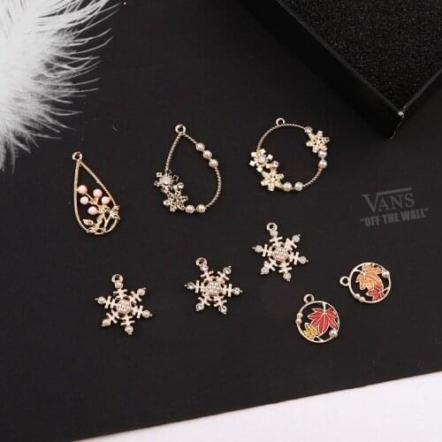 10pcs Fashion Pearl Pendant Drop Snowflake Maple Leaf Earrings For Women Necklace Bracelet Material Diy Jewelry Accessories