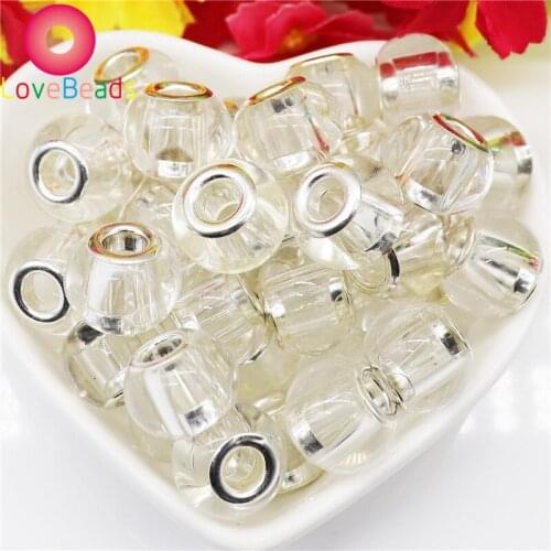 10Pcs Wholesale Lot White Clear Glass Beads Large Hole Spacer Bead Charms for Jewelry Making Fit Pandora Bracelet Pendant Charm