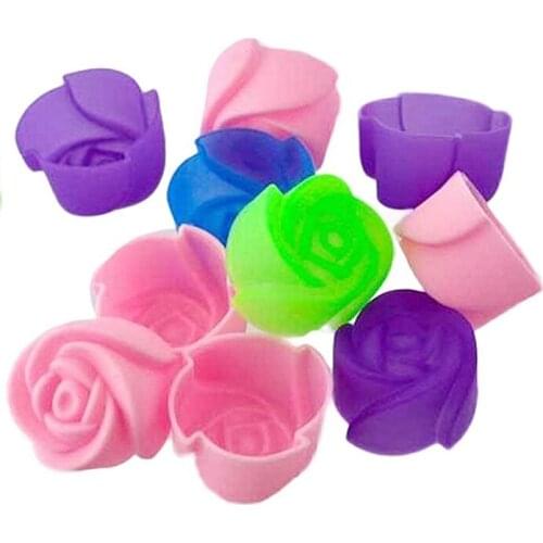 10pcs Cake Baking Mold Chocolate Jelly Maker Mould Silicone Rose Muffin Cookie Cup (Random Colors)