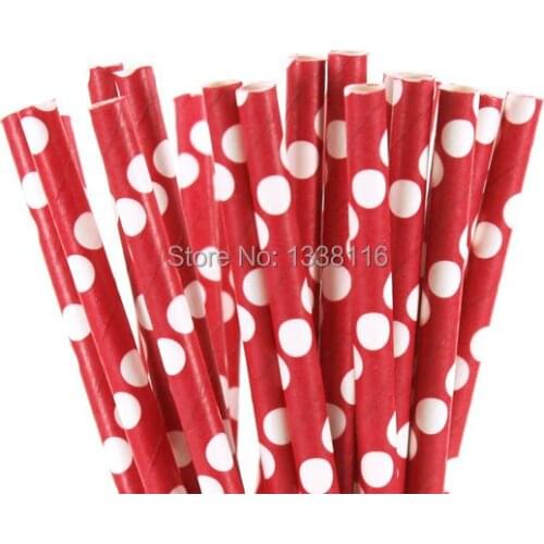 100pcs Red With White Polka Dot Paper Drinking Straws,Party Supplies Paper Drinking Straws Wholesale Online
