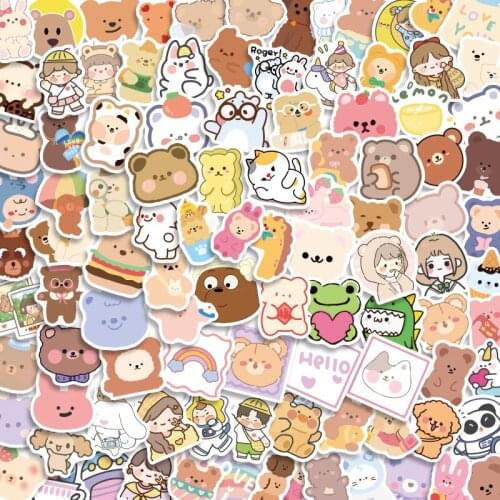 100pcs/set Kawaii Anime Bear Sticker DIY Diary Album Mobile Phone Skateboard Decoration Material Cute Office Student Stationery