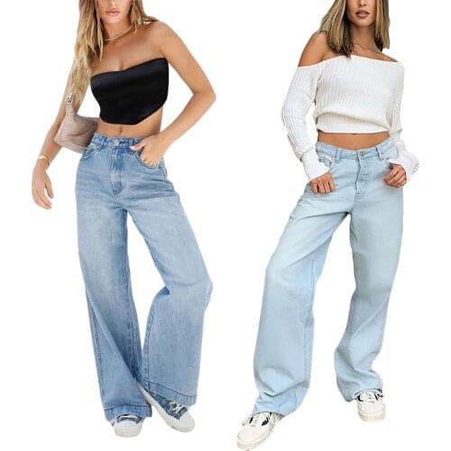 2021 New Womens Jeans, All-Match Breathable Wide-Leg Pants with Pockets for Vacation Dating Party Shopping All-match