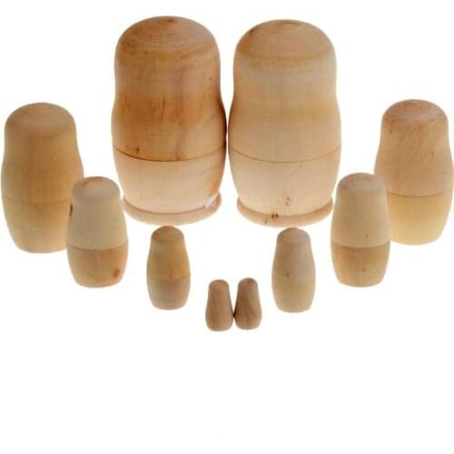 5x Unpainted DIY Blank Wooden Embryos Russian Nesting Dolls Matryoshka Toy