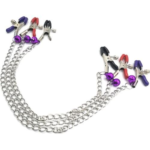 BDSM game Stainless Steel length chain Labia nipple clip Restraints Bondage Metal Chain with bell Nipple Clamp Clitoris Clips
