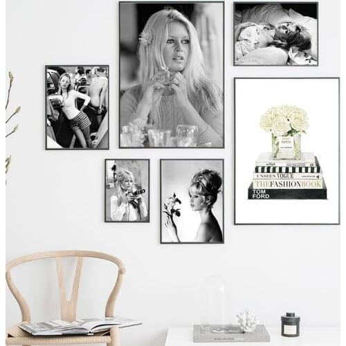 Brigitte Bardot French Fashion Poster Canvas Art Prints , Black and White Model Photo Vintage Picture Art Painting Wall Decor