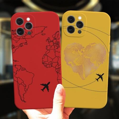 Popular Planes World Map Travel Phone Case For iPhone 11 12 Pro XS Max 8 7 Plus SE 2020 12Mini Cute Soft Candy Silicone Cover