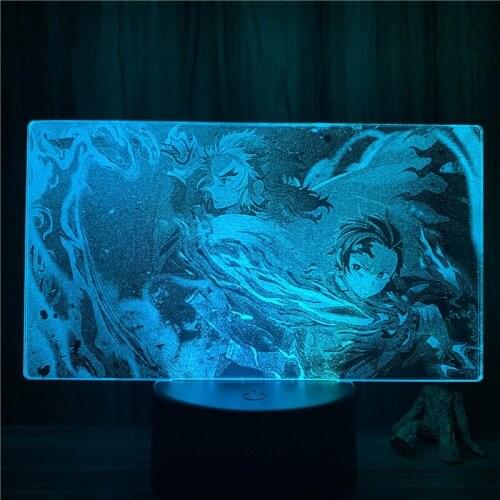 Demon Slayer Kyoujurou Tanjirou Action Figure 7 Colors Touch Optical Illusion Lamp Gift Decor 3D Nightlight Animated Real Ver