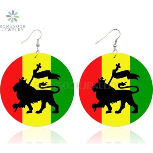 SOMESOOR Print African Lion King Wooden Drop Earrings With Africa Colors Photos Wood Dangle Jewelry For Black Women Gifts