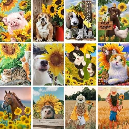 GATYZTORY DIY Oil Painting By Numbers kits For Adult child Sunflower Piggy Animals Frameless Paint By Numbers Home Decor Unique