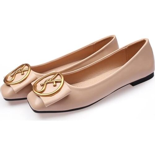 Classic Shallow Square Toe Flats Casual Shoes Women Metal letters Slip Square Toe comfort Shoes Black For Lady flat shoes