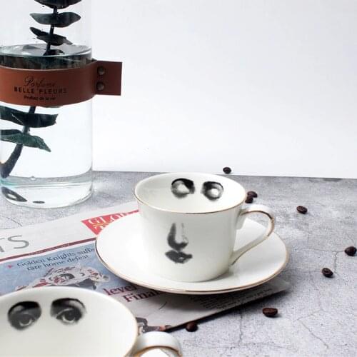 Eye and Nose Coffee Cup and Saucer Set Quality Bone ChinaTazza Afternoon Tea Supply Elegant Wedding Tableware Girl Friend Gift