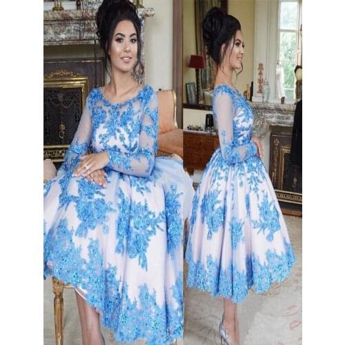 Short Homecoming Dresses Scoop Neck A Line Draped Blue Lace Applique Short Prom Gown Mini Cocktail Party Gowns vestidos