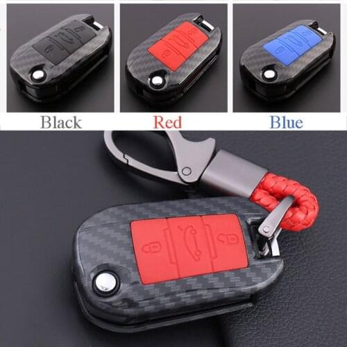 ABS Carbon Fiber Shell+Silicone Cover Remote Key Holder Fob Case&KeyChain For Peugeot Series