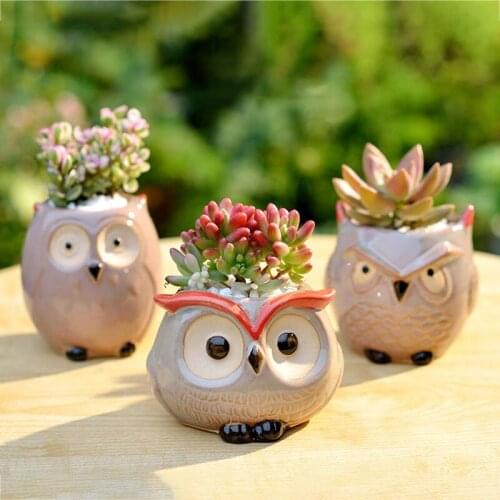 Creative Garden Supplies Decoration Ceramic Flowerpots Miniature Model Cute Owl Succulent Flower Pot Planter Desktop Decorations