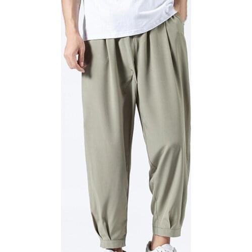 70% Hot Sell Solid Color Men Pants Ankle-length Smooth Wide Leg Ankle Tied Oversize Pants Sweatpants