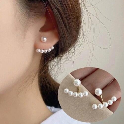 Fashion 2021 Chic Imitation Pearl Geometric Fan Shaped Elegant Stud Earrings for Women Girls Jewelry Party Asseccoires