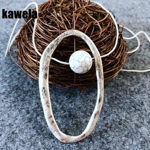 New Vintage White Marble Round Natural Stone Snake Chain Pendant Necklace