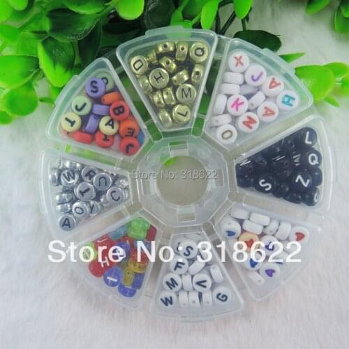 New 8Models Mixed beads,Box Packed, 95g Assorted Alphabet Letter Flat Round Acrylic Loose Beads, DIY Jewelry Materials