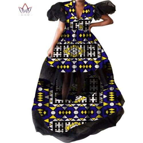 African Print Dresses Bazin Riche Big Pleated Print Wax Long Dresses for Women Plus Size 6XL Africa Clothing for Party WY8433