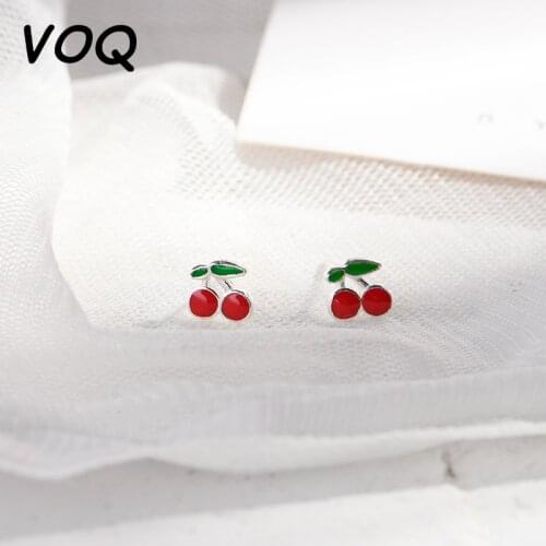VOQ new fashion dripping oil small cherry bow earrings female models girls accessories jewelry wholesale