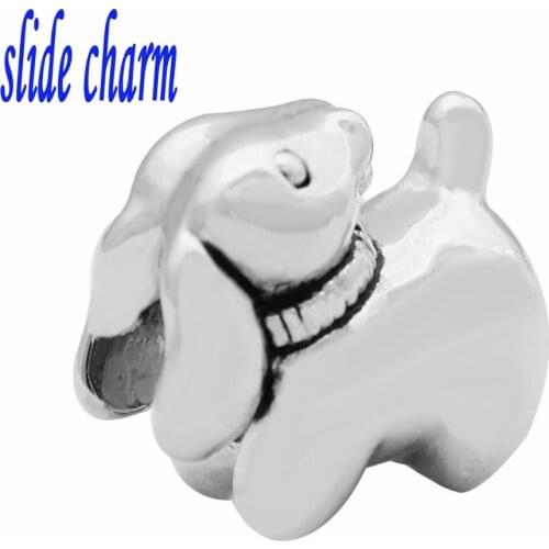 Slide charm Free shipping patron puppy home straight hole European beads fit Pandora bracelet