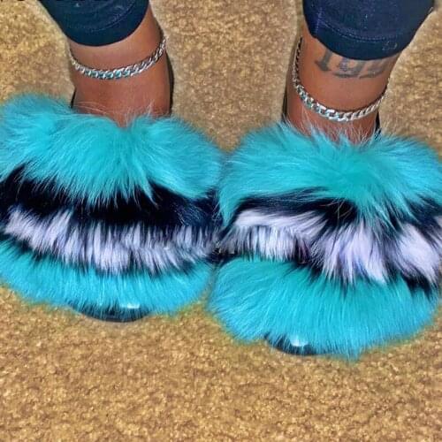 Women Plush Warm Fur Slippers Causal Ladies Home Magical Fluffy Fur Flip Flops Girls Colorful Furry Flat Shoes Wholesale Hot
