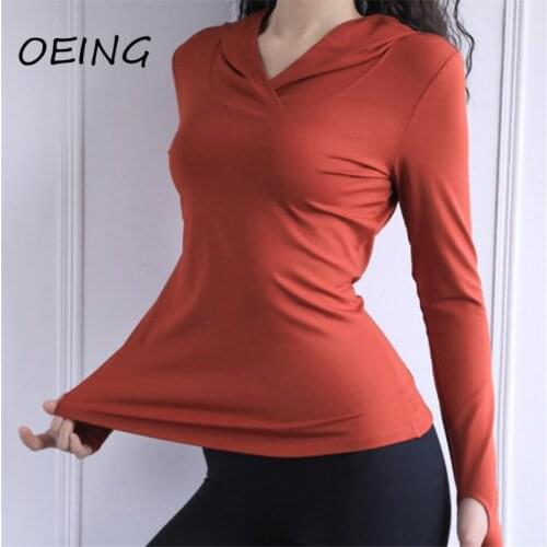 Workout Gym Hooded Shirts Long Sleeve Yoga Running Sport Tops Breathable