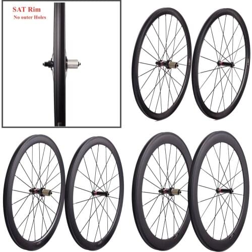 SAT Carbon Wheels with Novatec AS511SB FS522SB Hub No Outer Holes 700C Road Bicycle Wheels 20/24 Holes V-brake Front/Rear Wheels