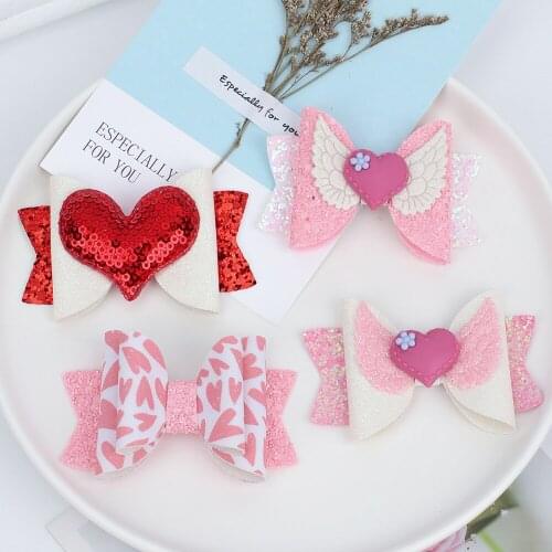 Glitter Heart Printed Hairclips Cartoon Pink Hair Clips Cute Mini Hairpins Kids Headwear Baby Girls Fashion Hair Accessories