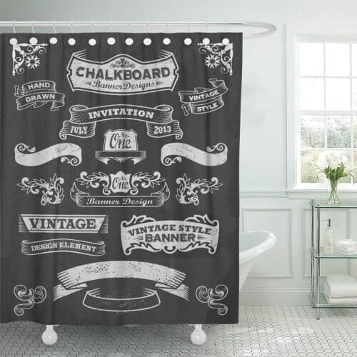 Ribbon Blackboard Added Scroll Chalk Chalkboard Vintage Text Shower Curtain Waterproof Fabric 60 x 72 Inches Set with Hooks