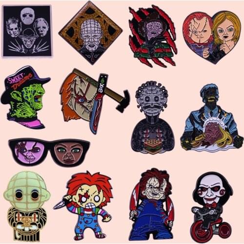 ZF2006 Horror Movie Collection Killers Jewelry Enamel Pins And Brooches Metal Denim Hat Badge For Friends Kids