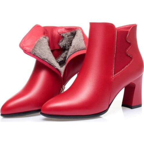 ZXRYXGS Pointed Classic Autumn Boots Women Boots Full Genuine Leather Banquet Wedding Shoes Warm Winter Boots High Heeled Boots
