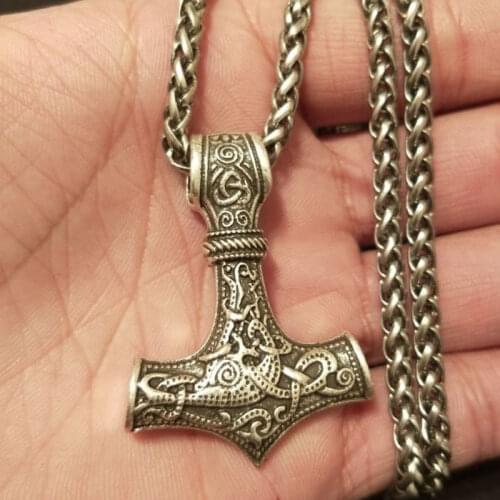 1pcs dropshipping Viking Necklace Mjolnir Hammer Pendant Huge Thor hammer Mjolnir Viking Amulet Hammer Scandinavian Pendant