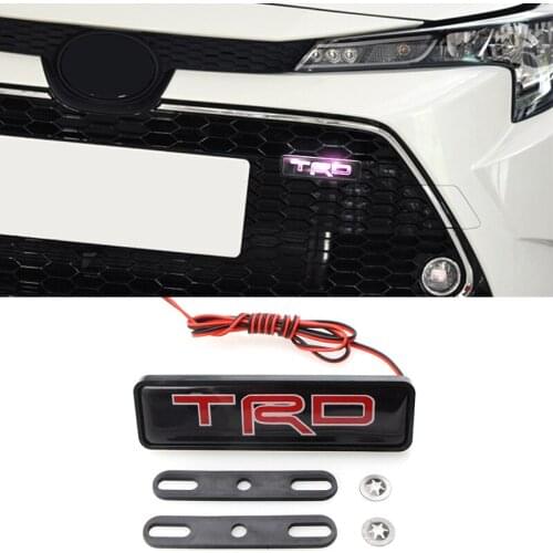 1pcs ABS Chrome Car Front Hood Grille LED Decorative Light for TRD Logo Crown Corolla Reiz Racing Accessories Automobile Goods