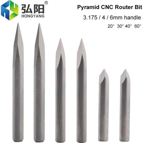 1pcs 3.175/4/6mm Shank 3 Edge PCB End Mill 20/30/40/60 Degree Tip 0.2 0.3mm CNC Wood Carving Relief Milling Cutter 3D Milling