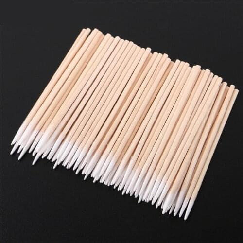 100pcs Disposable Cotton Swab Lint Micro Brushes Wood Cotton Buds Swabs Ear Clean Stick Eyelash Extension Glue Removing Tool