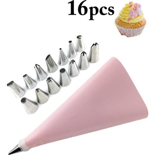 16Pcs Cake Decorating Tools Kit Reusable Assorted Stainless Steel Icing Tip Pastry Bag DIY Baking Tools Accessories
