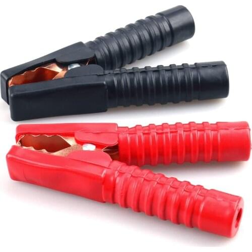 2pcs, Black Red 50A Spring Loaded Car Auto Battery Cable Insulated Alligator Clamp Clips (200A Alligator Clip)
