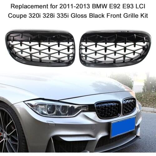 2PCS Front Gloss Black Dual Slat Bumper Kidney Grille Grill for 2011-2013 BMW E92 E93 LCI Coupe 320i 328i 335i Gloss