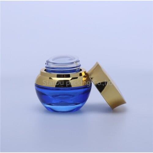 2pcs Blue Glass Jars For Cosmetic Refillable Bottle With Gold Cap Cream Bottle 20g 30g 50g Case Container