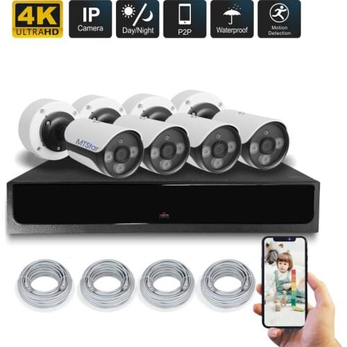 4CH 4K IP Security Cameras System (4k NVR support 12TB + 4 Cam+4 junction boxes)SonyIMX415 full color night 4K IP Camera Kits