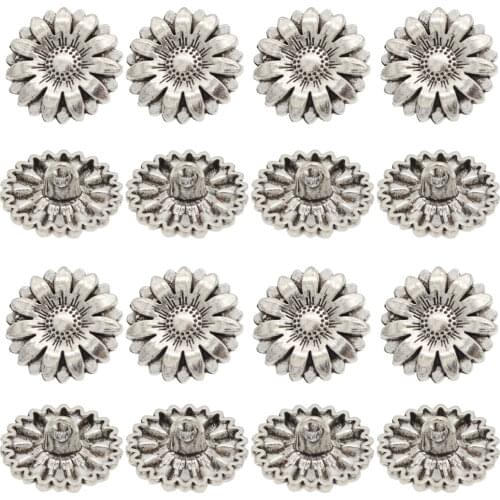 5/10Pcs Metal Sunflower Carved Antique Silver Apparel Buttons DIY Craft Sewing Women Beads Jewelry Findings Clothes Accessories