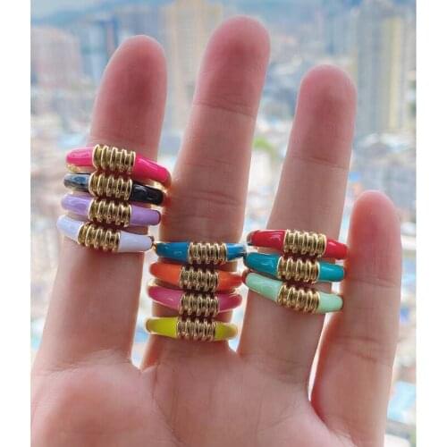 5Pcs/Lot Direct Designer Factory Cute Colorful Tiny Lovely Enamel Adjustable Finger Rings Jewelry