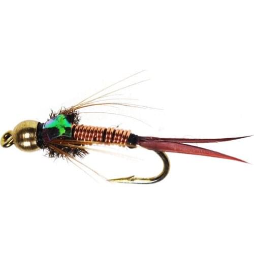 6PCS #14 Brass Bead Head Fast Siking Nymph Scud Fly Bug Worm for Trout Fishing Nymphing Artificial Insect Bait Lure Green