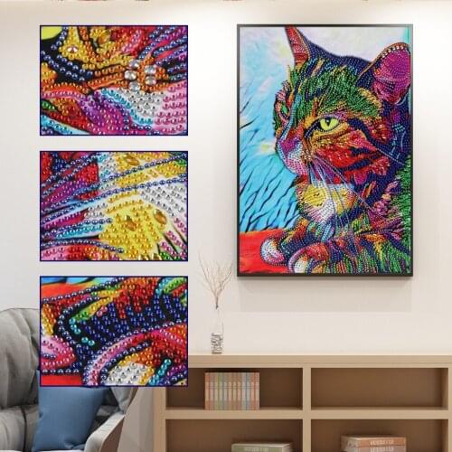 Special Shaped 5D DIY Diamond Painting Cat Needlework Diamond Embroidery Animal Home Decoration Partial Round Drill Art