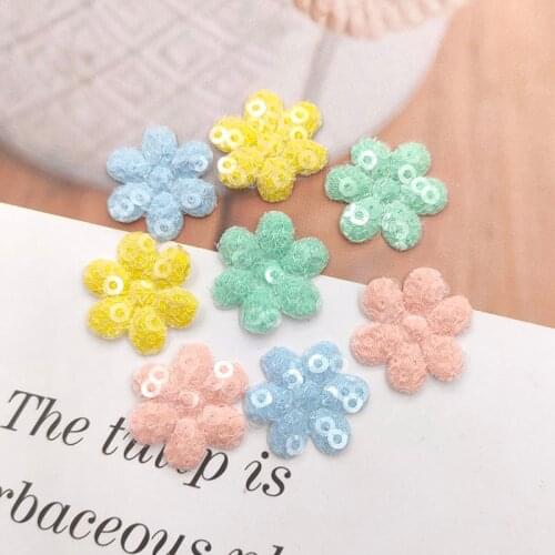 80Pcs 2cm Padded Sequin Flower Appliques For Childrens Crafts Headwear Accessories DIY Hair Clip Decoration Wholesale